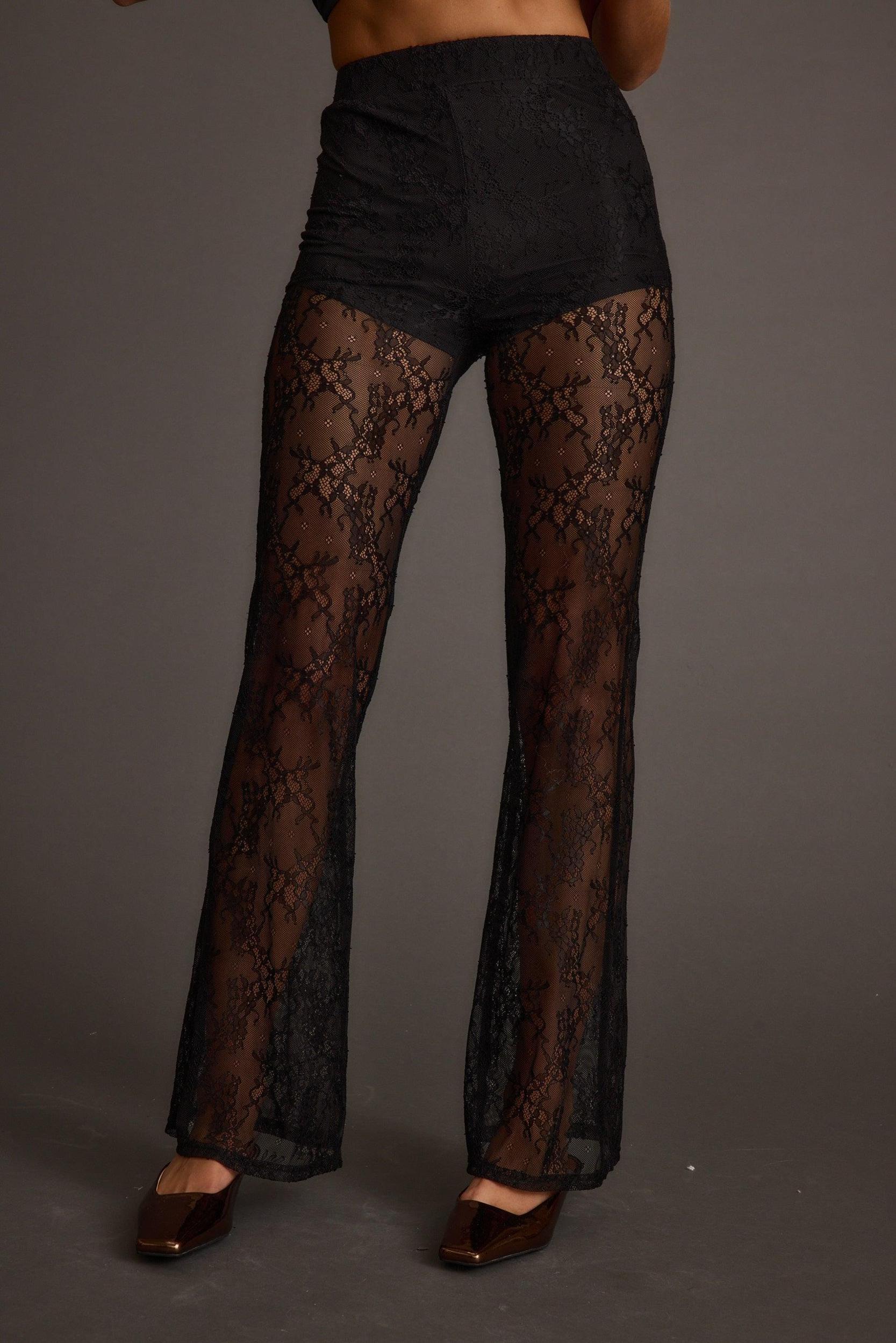 Happy Hour Black Lace Flare Pant Product Image