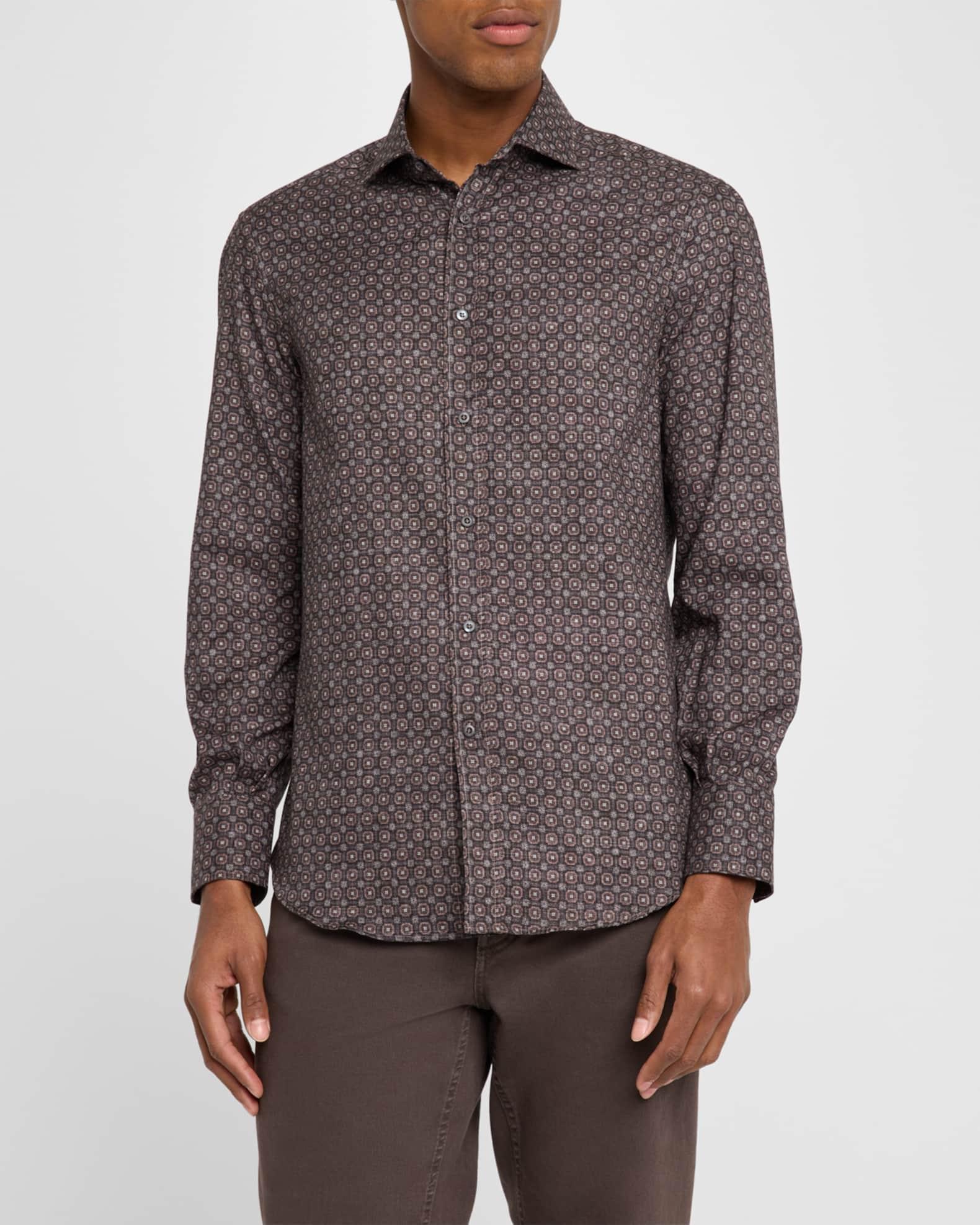 Men's Cotton Geometric Casual Button-Down Shirt Product Image