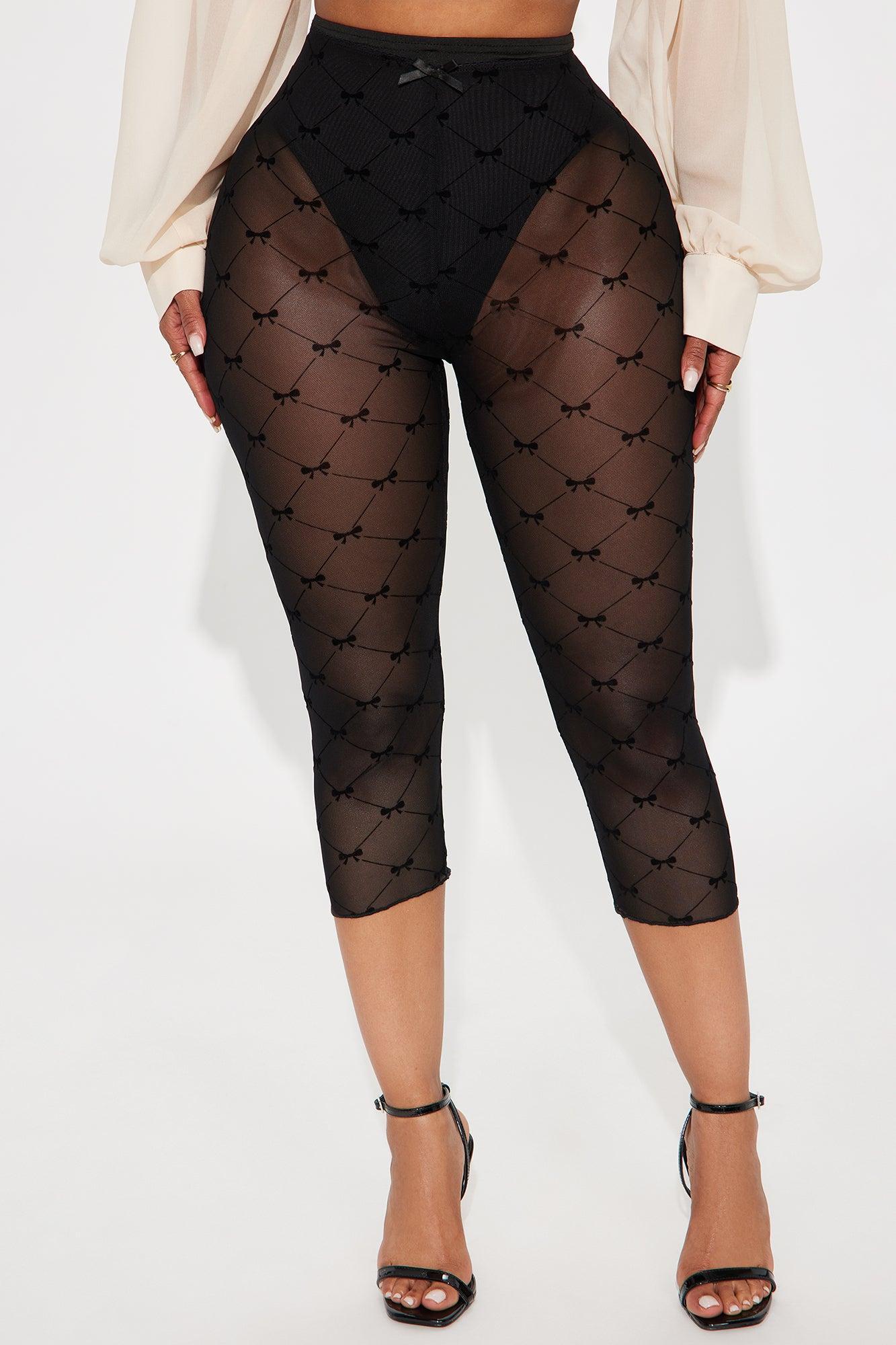 Amelie Bow Mesh Capri Legging - Black Product Image