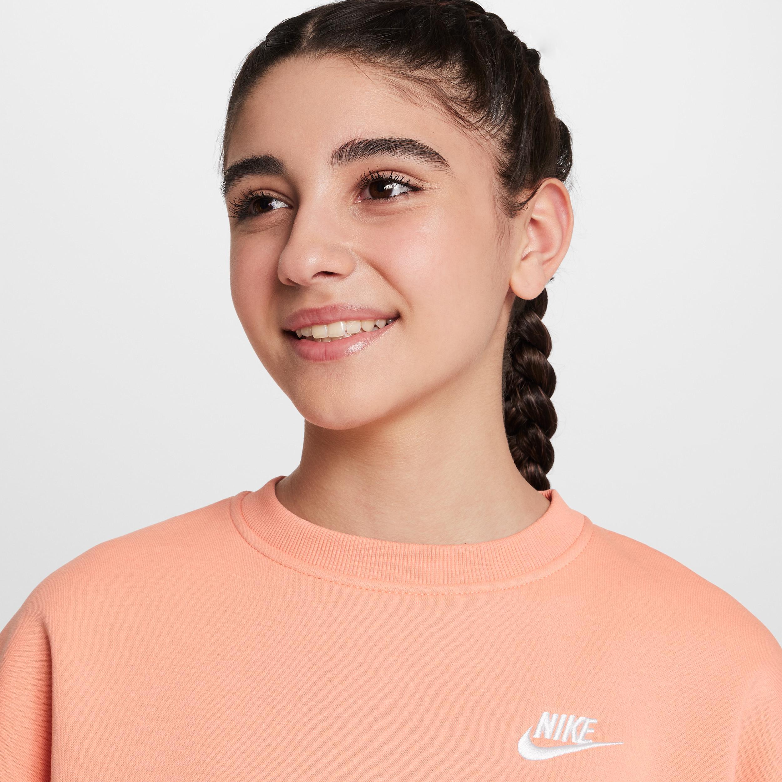 Girls 7-16 Nike Sportswear Club Embroidered Logo Fleece Crewneck Sweatshirt, Girl's, Size: Large, Pink Product Image