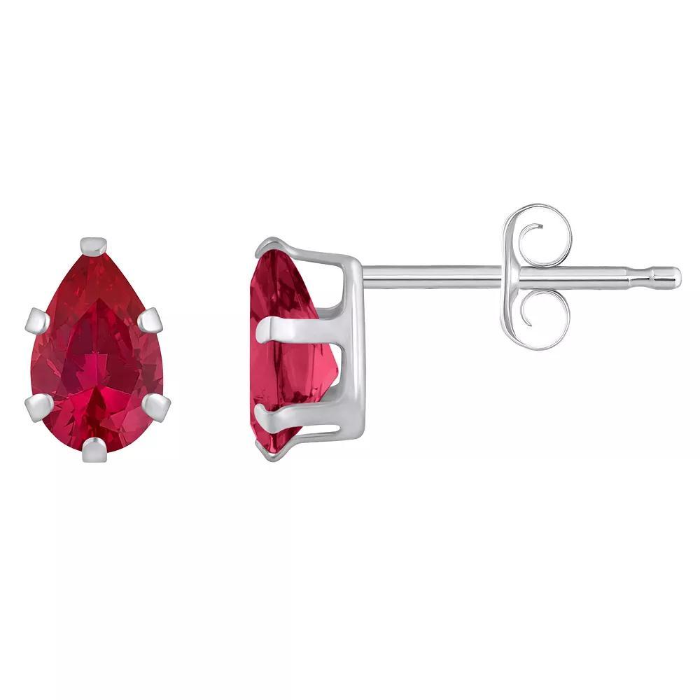 Celebration Gems 10k Gold Pear Shape Lab-Created Ruby Stud Earrings, Women's, White Product Image