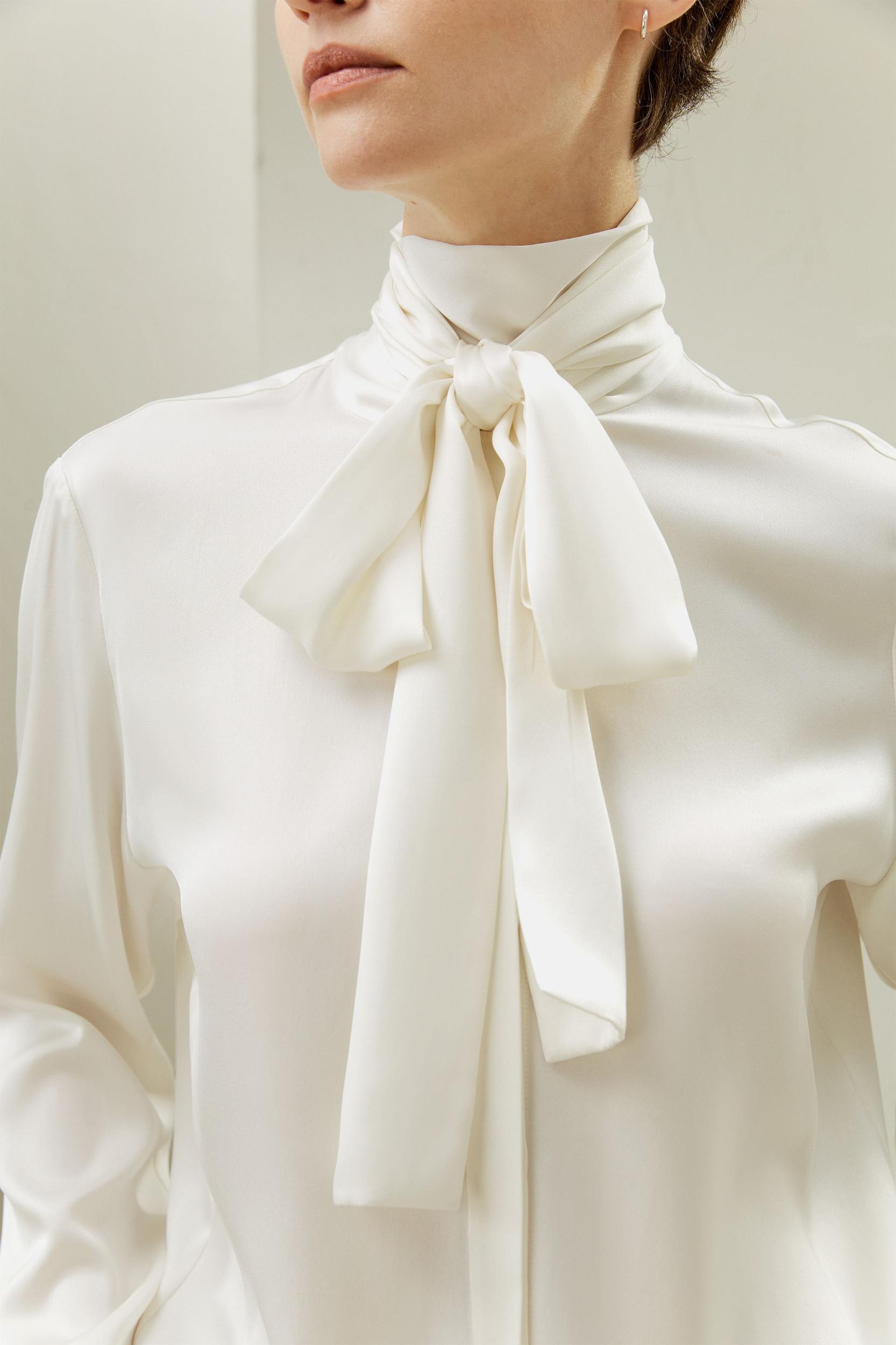 Silk Turtleneck Ribbon Blouse Product Image