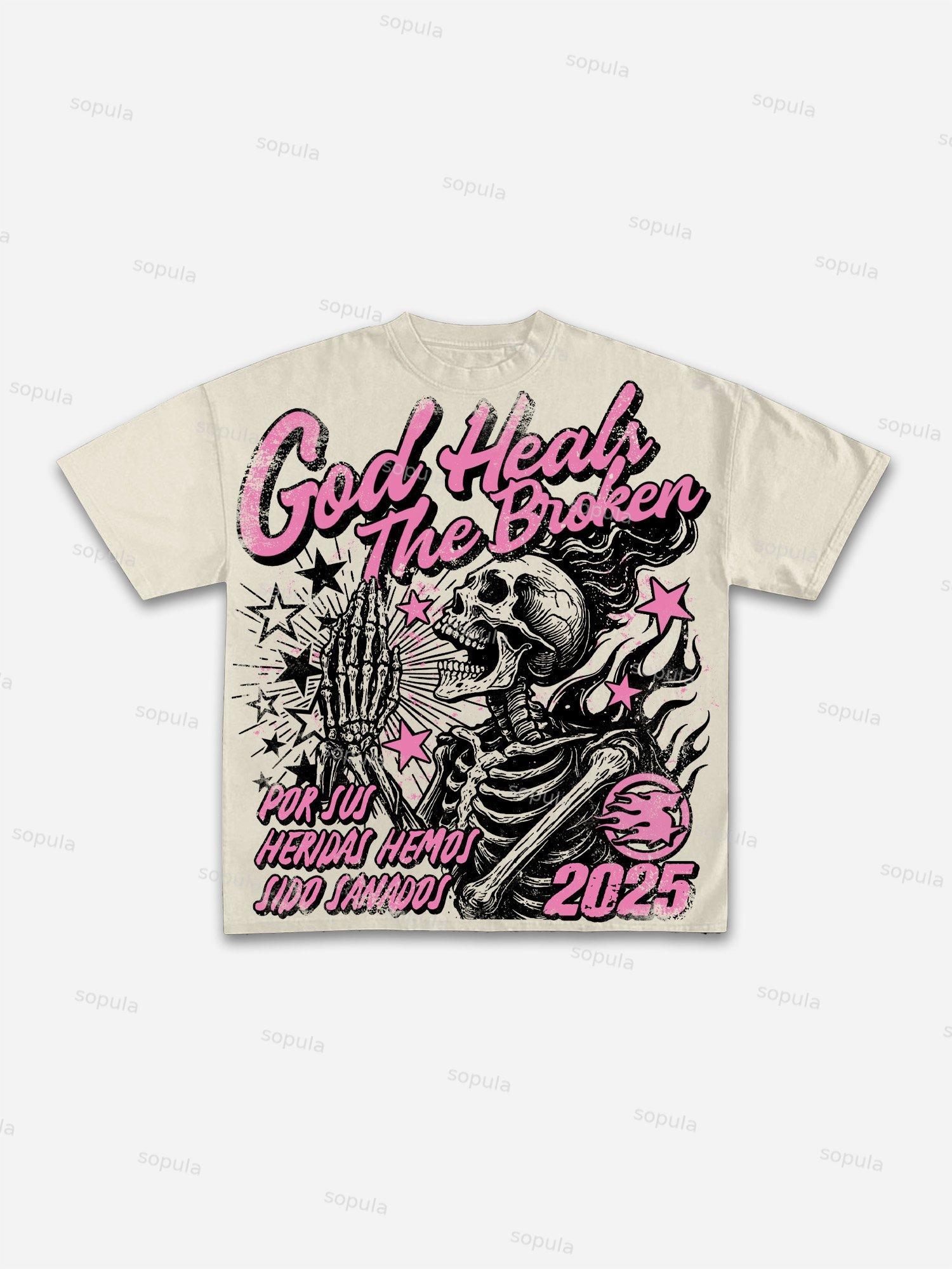 God Heals The Broken Vintage Graphic Cotton T-shirt Product Image