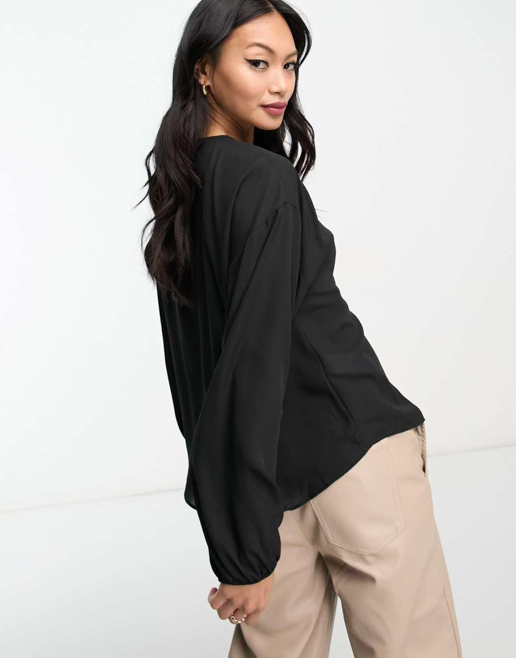 Mango lace up v neck blouse Product Image