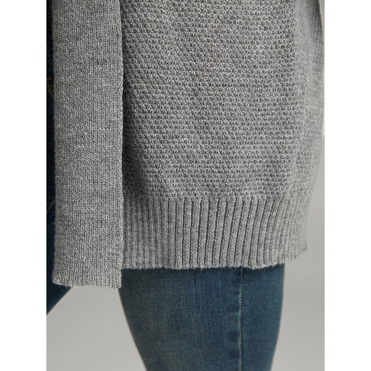 Plus Size Plain Open Front Elastic Cuffs Cardigan DarkGray Women Casual Loose Long Sleeve Dailywear Cardigans BloomChic 22-24/3X Product Image