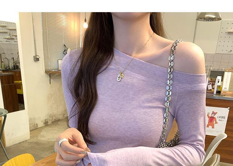 Bell Sleeve Cold Shoulder Plain Slim-Fit Top Product Image