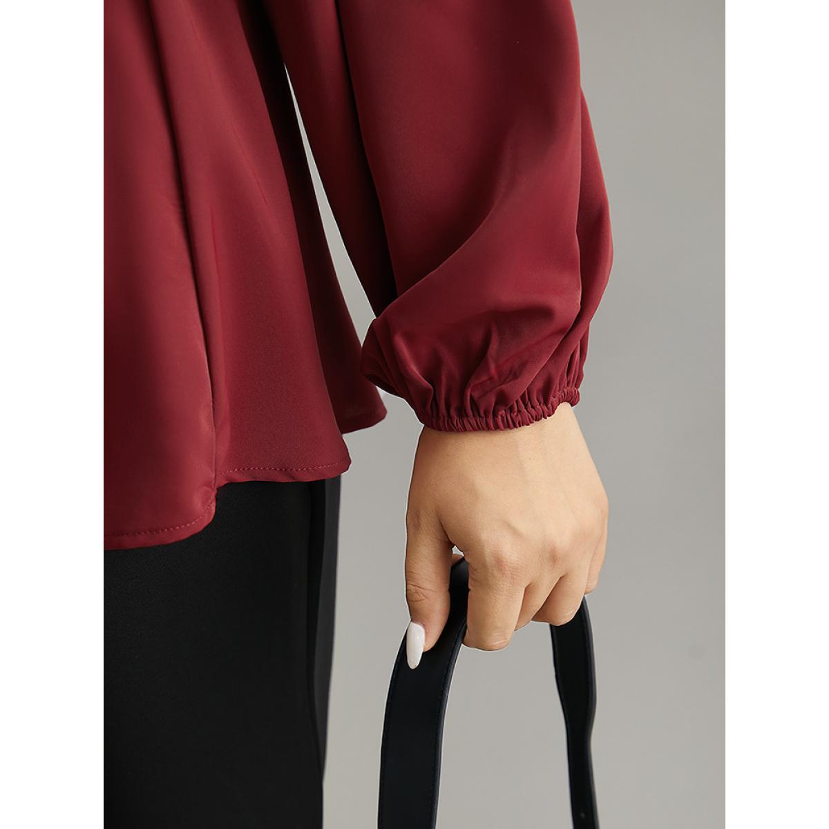 Plus Size Scarlet Static-Free Contrast Lace Lantern Sleeve Blouse Women Office Long Sleeve V-neck Work Blouses BloomChic 30/6X Product Image