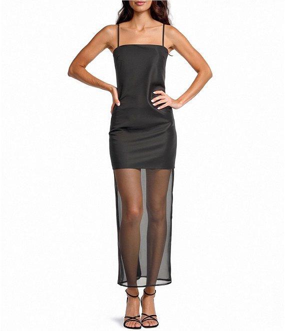 Gianni Bini Tara Organza Square Neck Sleeveless Drop Waist Midi Dress Product Image