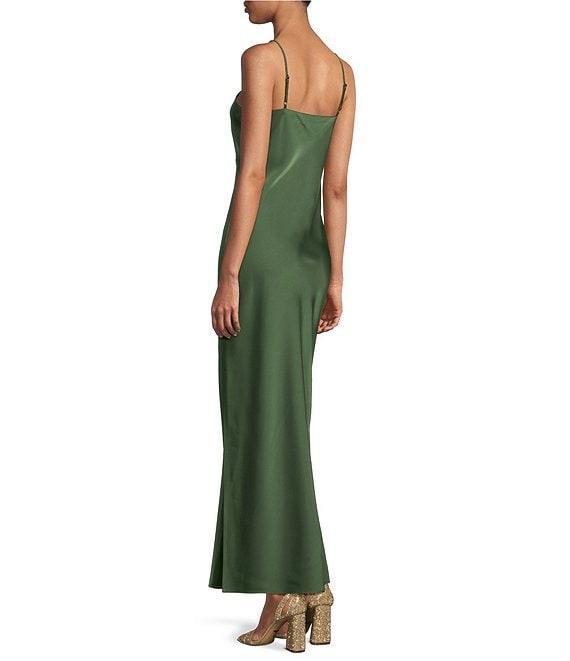 Gianni Bini Haven Satin V-Neck Sleeveless Maxi Slip Dress Product Image