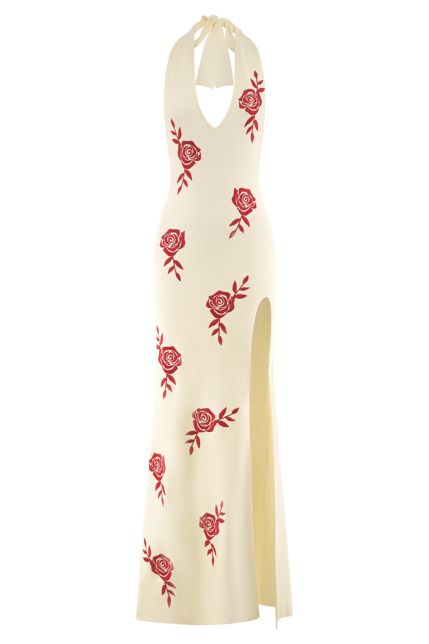 Shiloh Rose Knit Halter Maxi Dress - Ivory Product Image
