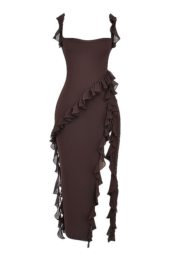 Ariela Mulberry Ruffle Maxi Dress Product Image