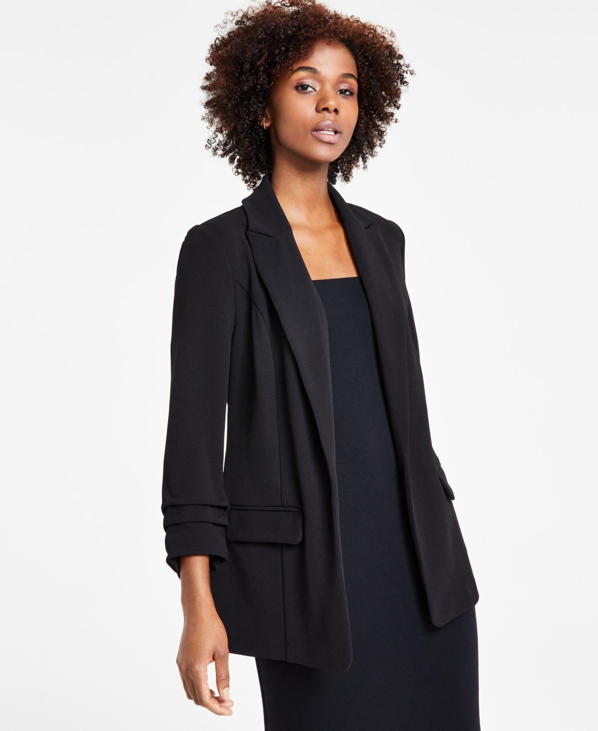 Bar Iii Womens Notch-Lapel Ruched-Sleeve Open-Front Blazer, Created for Macys Product Image