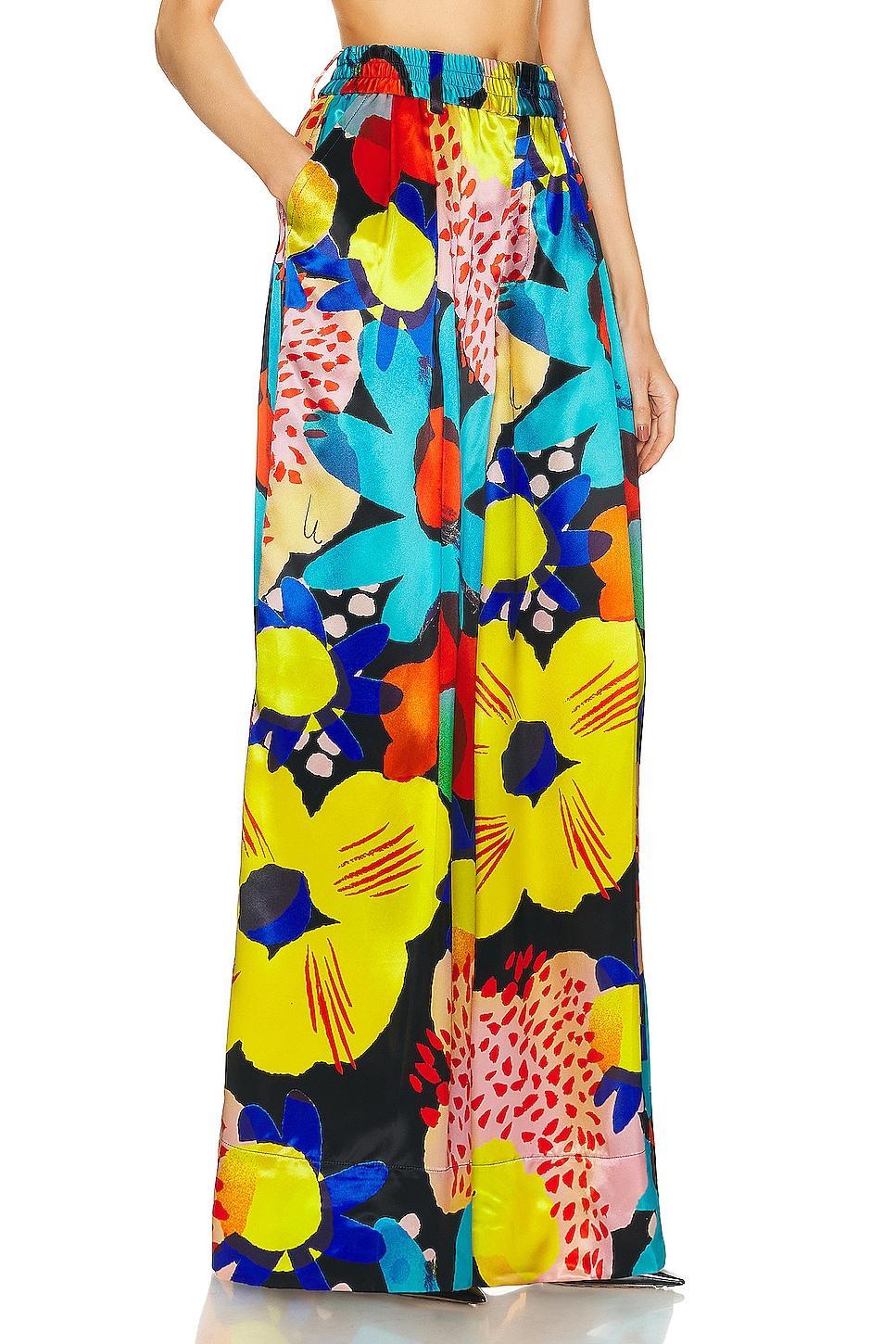 Christopher John Rogers Petunia Floral Wide Leg Trouser in Teal Product Image