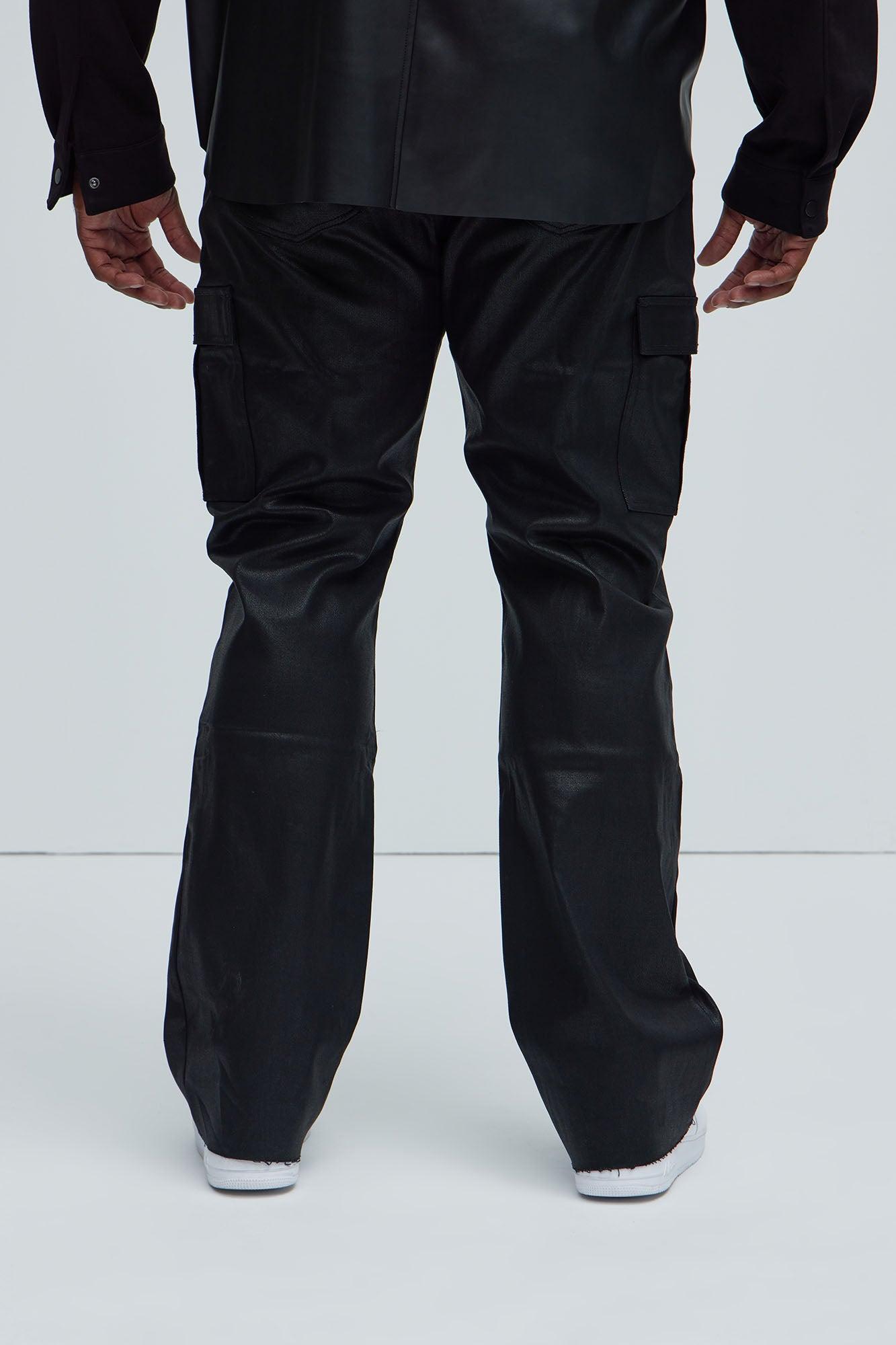 Better Be Cargo Waxed Skinny Flared Pants - Black Product Image