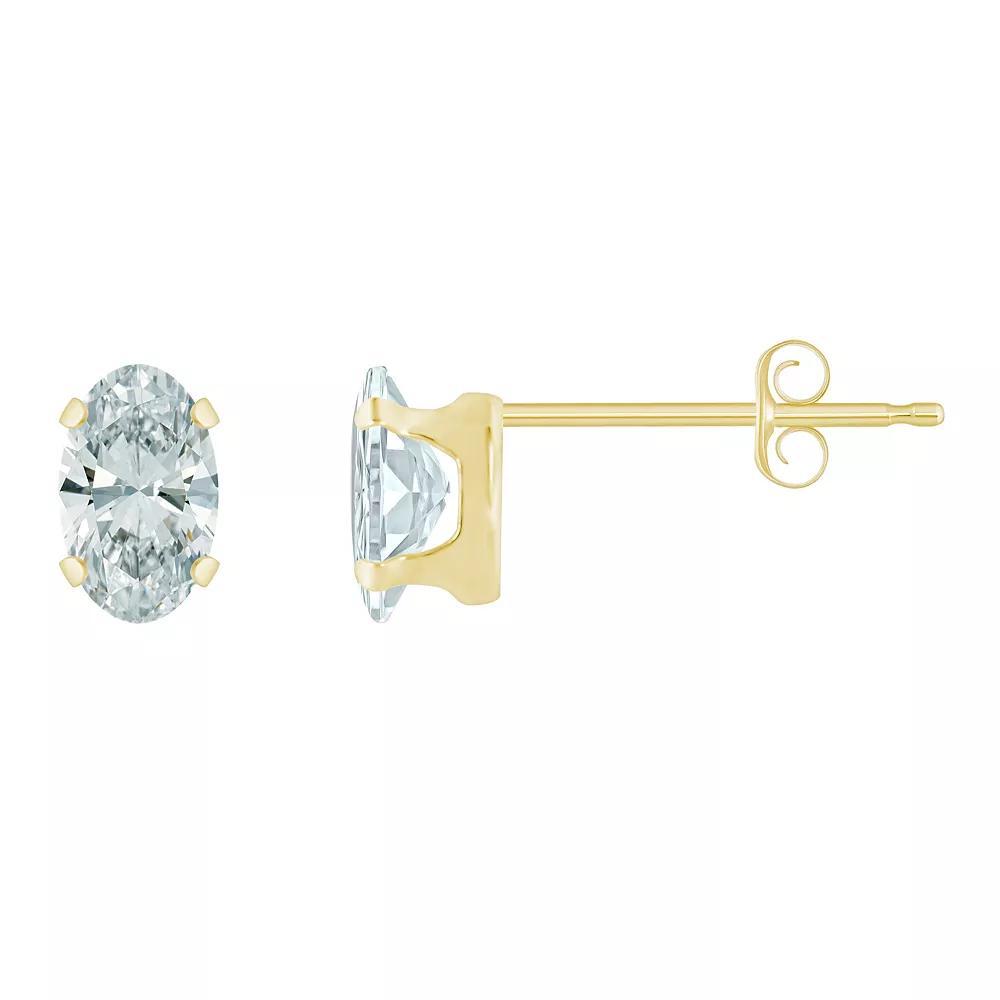 Celebration Gems 10k Gold Oval Cubic Zirconia Stud Earrings, Women's, White Product Image
