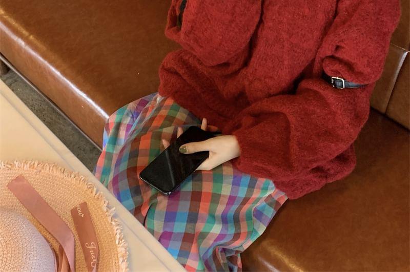 Round Neck Plain Cable-Knit Oversized Sweater Product Image