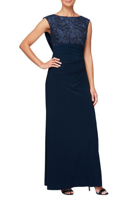 Alex Evenings Long Empire Waist Cown with Cap Sleeves Women's Dress Product Image
