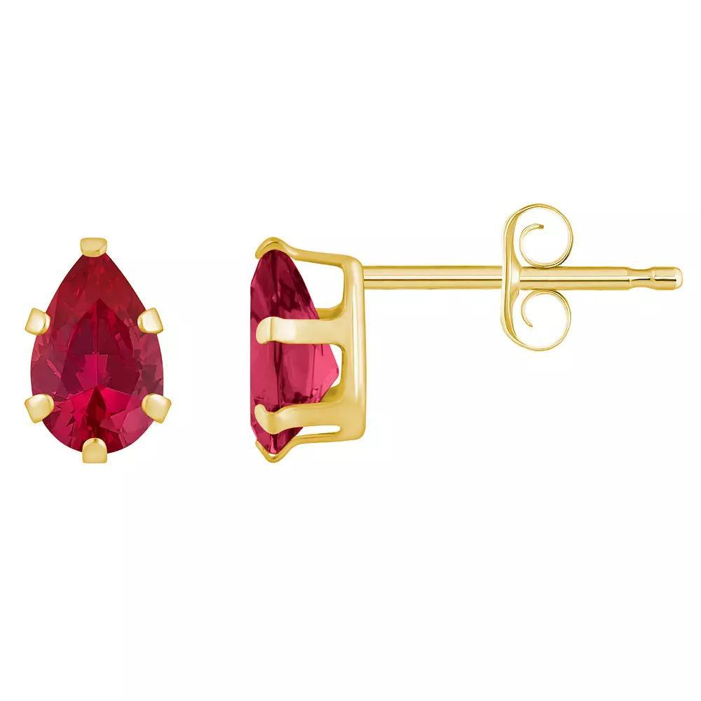 Celebration Gems 10k Gold Pear Shape Lab-Created Sapphire Stud Earrings, Women's, White Product Image