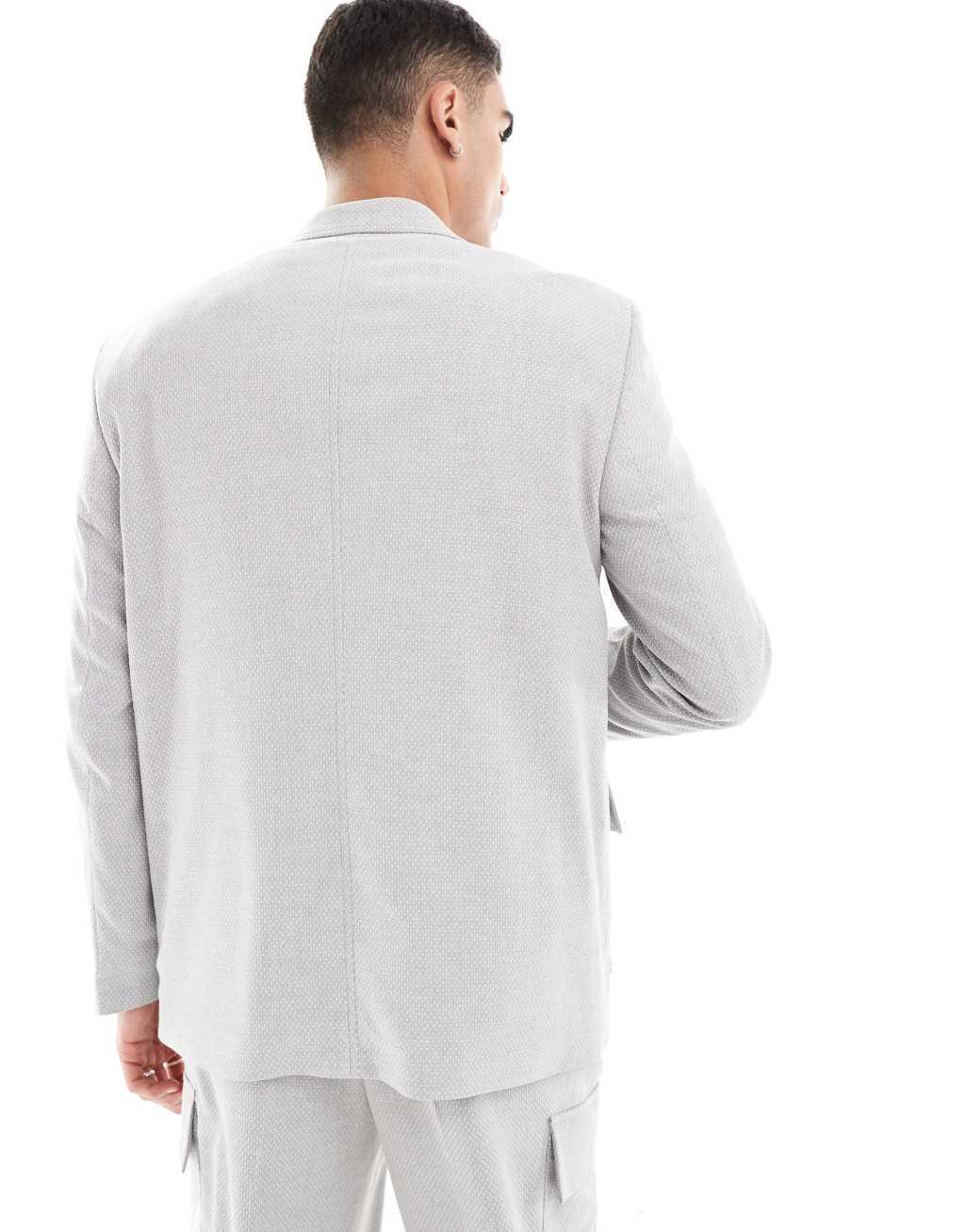 ASOS DESIGN relaxed microtexture suit jacket in gray Product Image