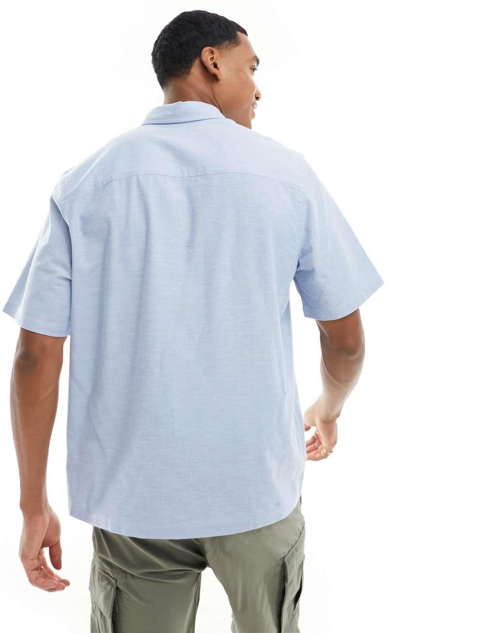 ASOS DESIGN relaxed short sleeve oxford shirt in light blue Product Image
