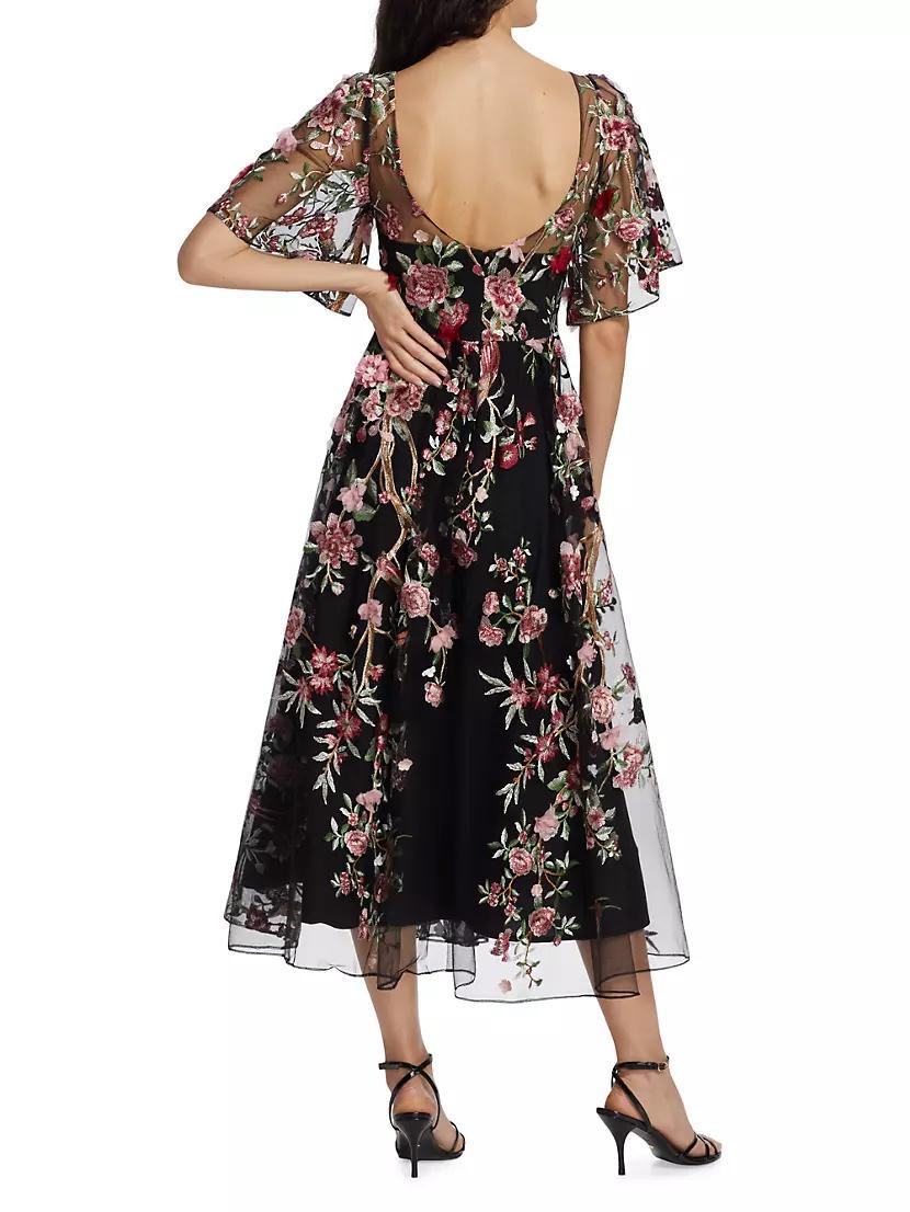 Floral-Embroidered Tulle Cocktail Dress Product Image