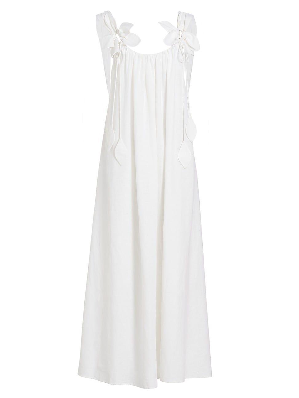 Womens Linen-Blend Petal Shift Midi-Dress Product Image