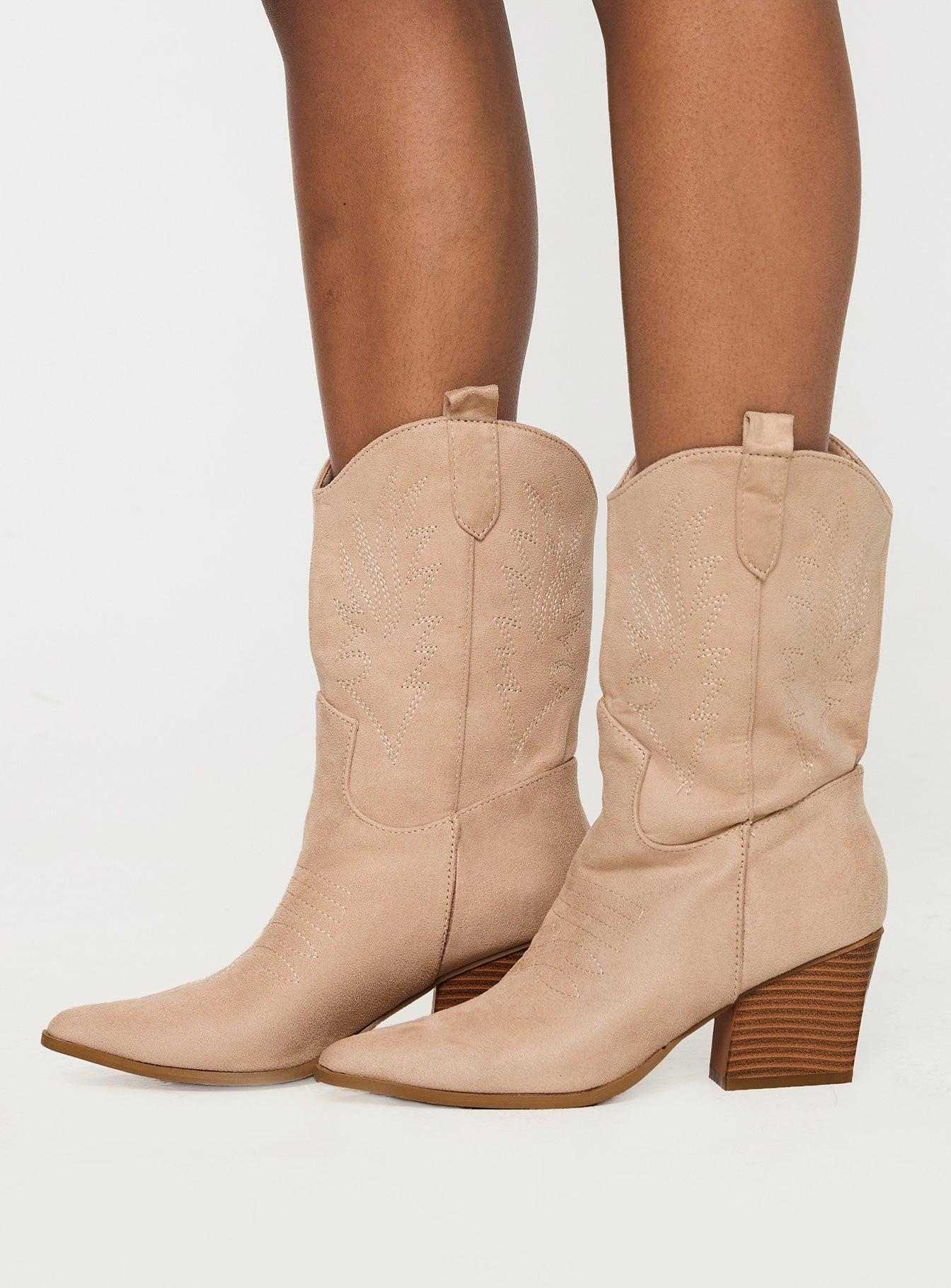 Jessie Cowboy Boots Beige Product Image