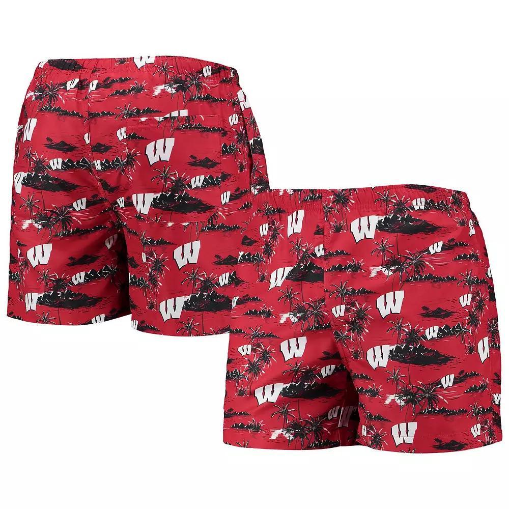 Men's FOCO Red Wisconsin Badgers Island Palm Swim Trunks, Size: Large Product Image