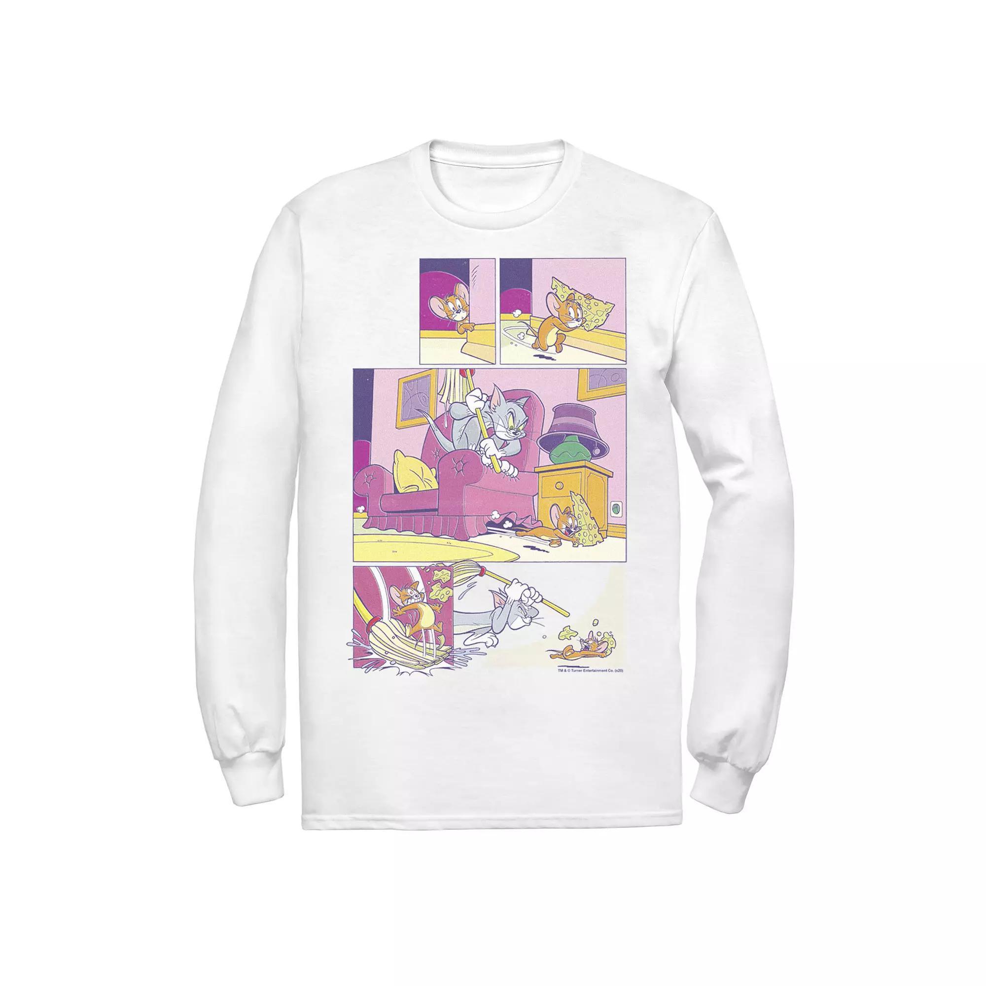 Men's Tom And Jerry Stealing Cheese Comic Panels Tee, Size: XXL, White Product Image