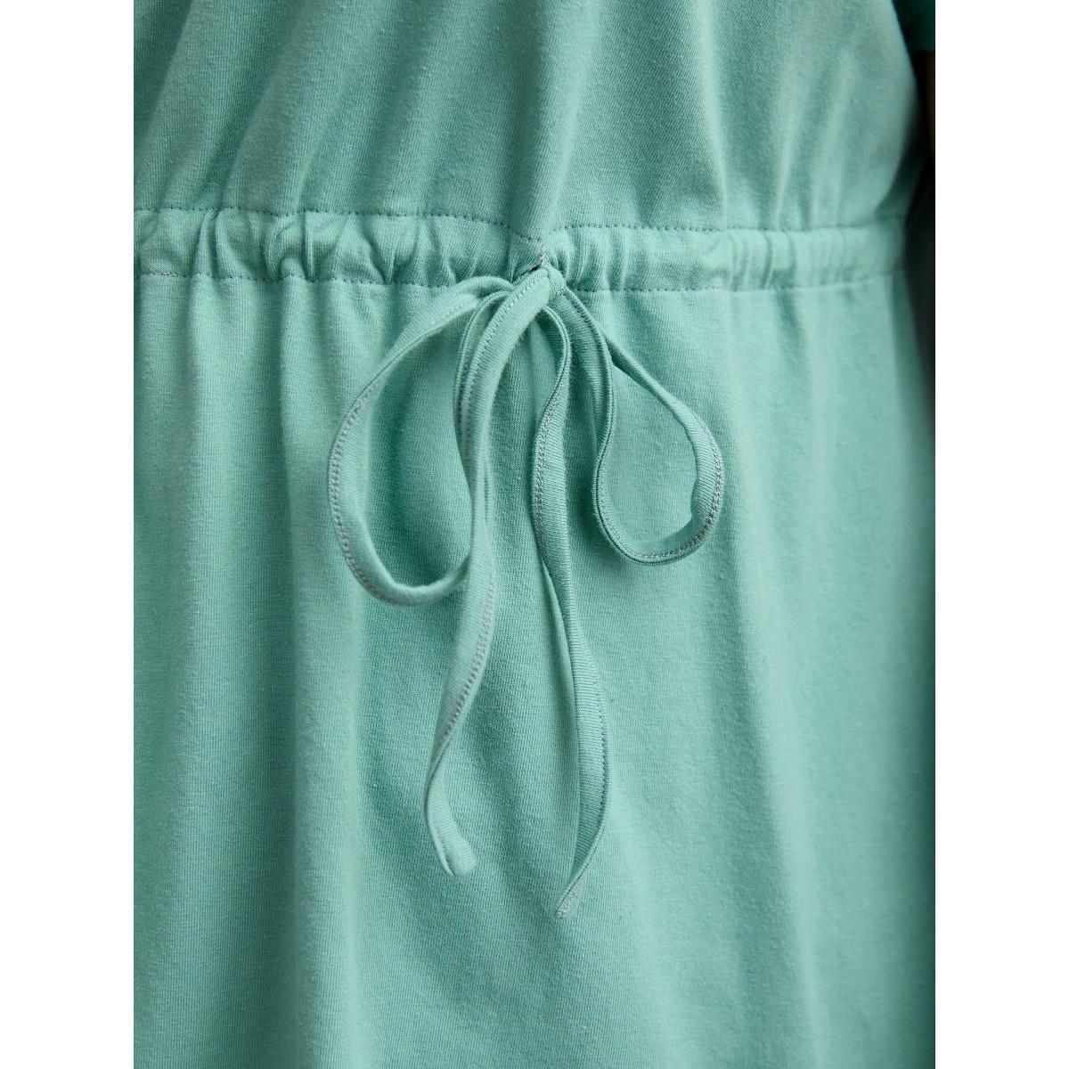 Plus Size Pure Cotton Waist-Tie Plain T-Shirt Turquoise Women Drawstring Boat Neck Vacation T-shirts BloomChic 26/4X Product Image