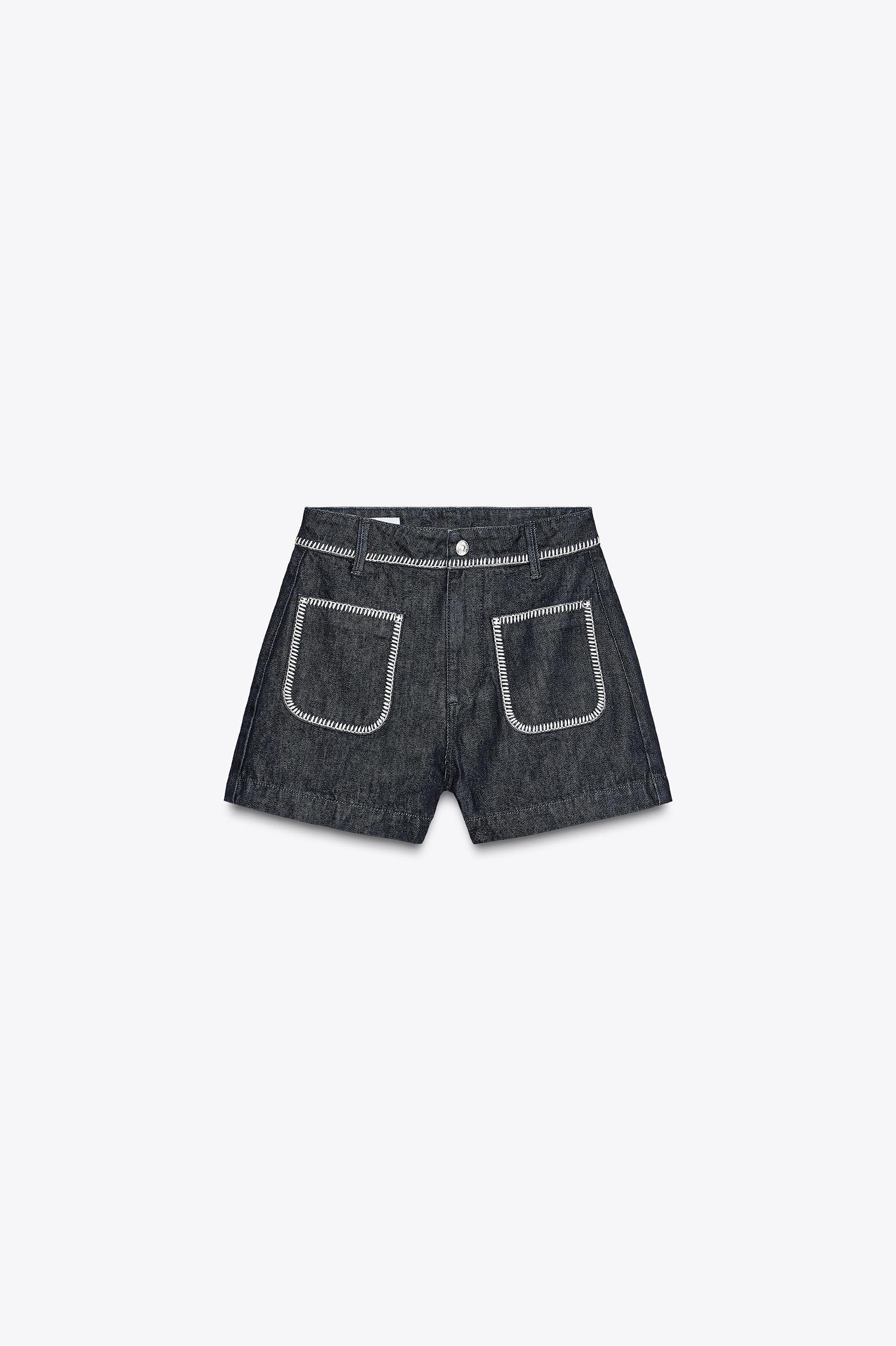 Z1975 EMBROIDERED STITCH DETAIL DENIM SHORTS Product Image