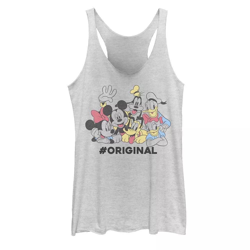 Disney's Mickey Mouse & Friends #Original Groupshot Juniors' Racerback Tank Top, Girl's, Size: Large, White Grey Product Image