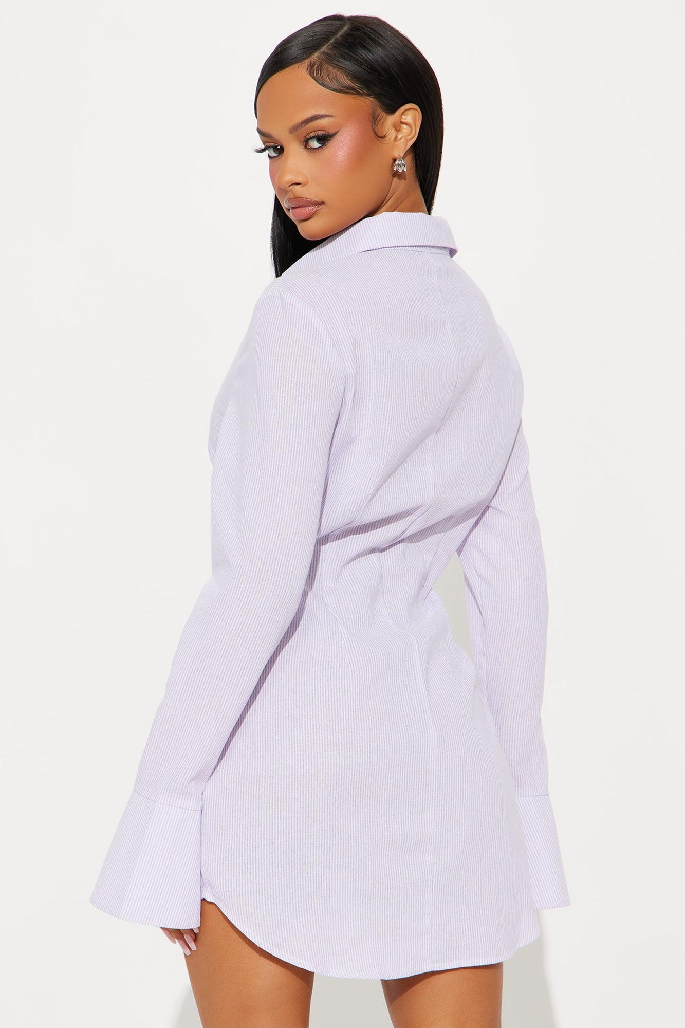Marlena Pinstripe Shirt Mini Dress - Purple/combo Product Image