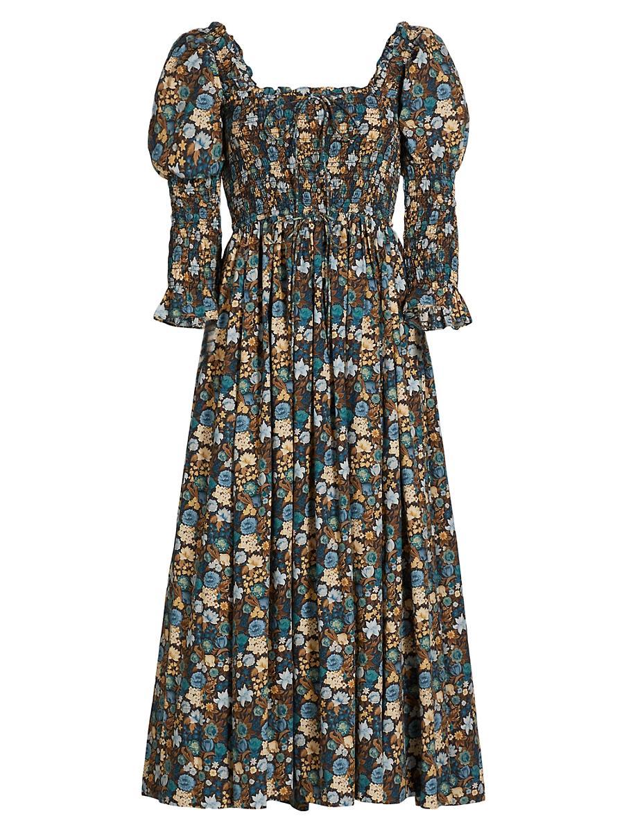 Womens Bijou Floral Cotton Smocked Midi-Dress Product Image