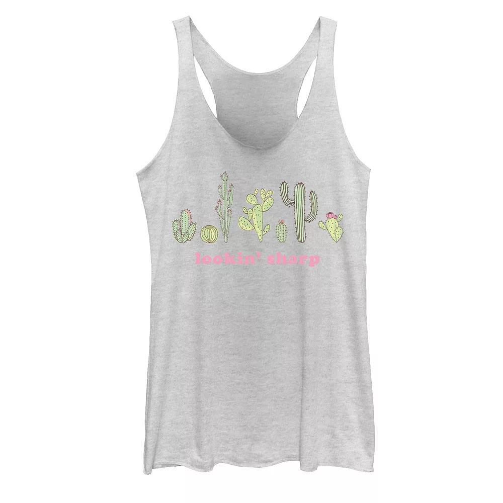 Juniors Lookin Sharp Cactus Tank Top, Girls White Grey Product Image