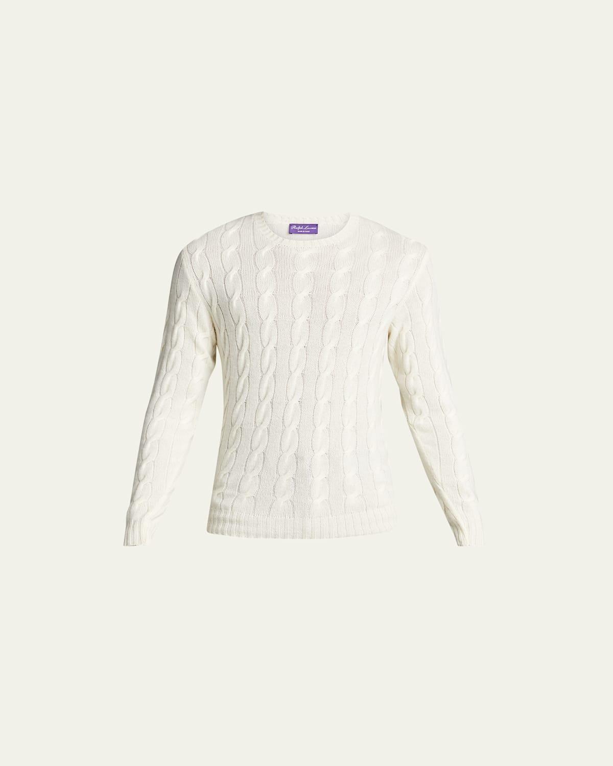 Cashmere Cable-Knit Crewneck Sweater, Cream Product Image