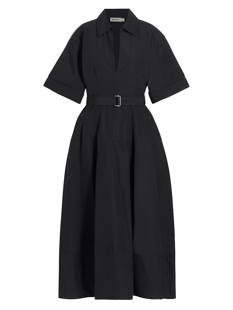 Deanna Belted Poplin Short-Sleeve Midi Shirtdress Product Image