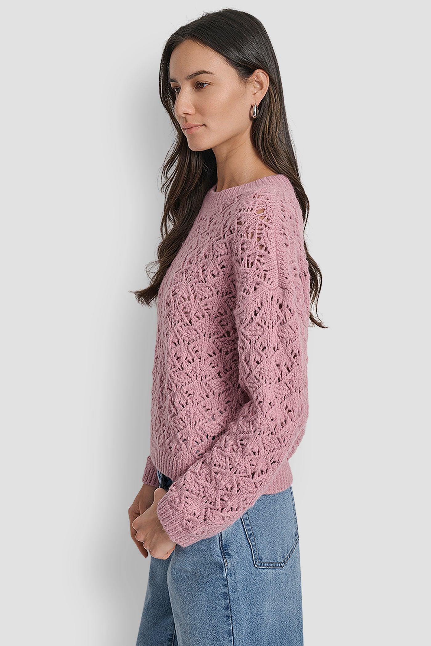 POINTELLE STITCH LONG SLEEVE CREW NECK SWEATER Product Image