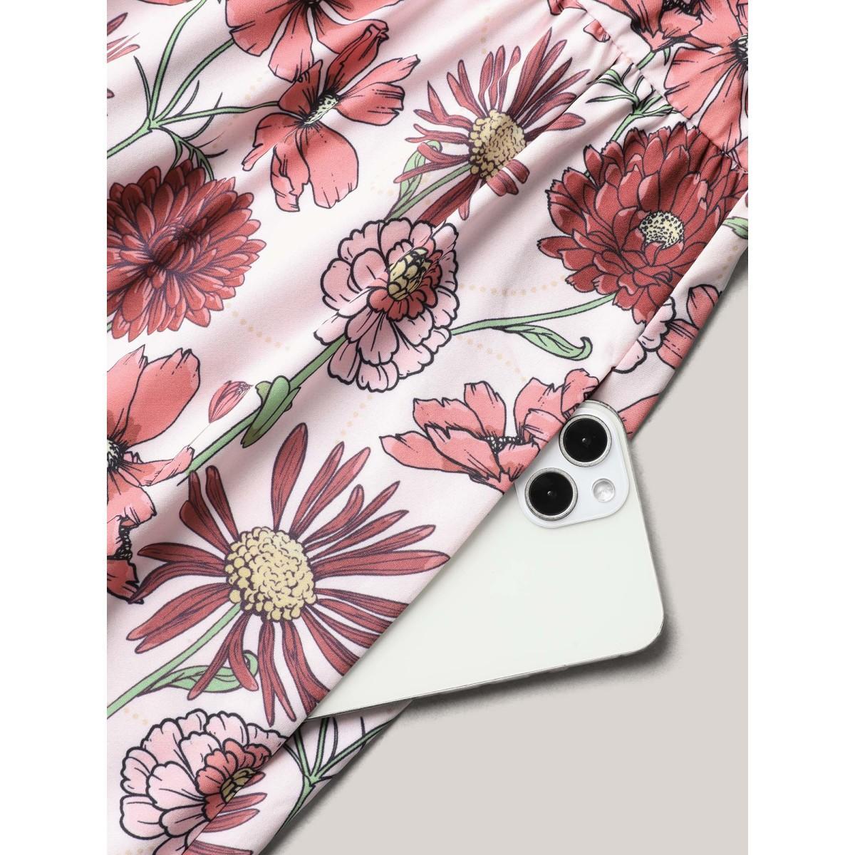 Plus Size Ruffled Floral Print Stretchy-Waist Midi Dress Multicolor Women Elegant Ruffles Round Neck Cap Sleeve Curvy BloomChic 28/5X Product Image