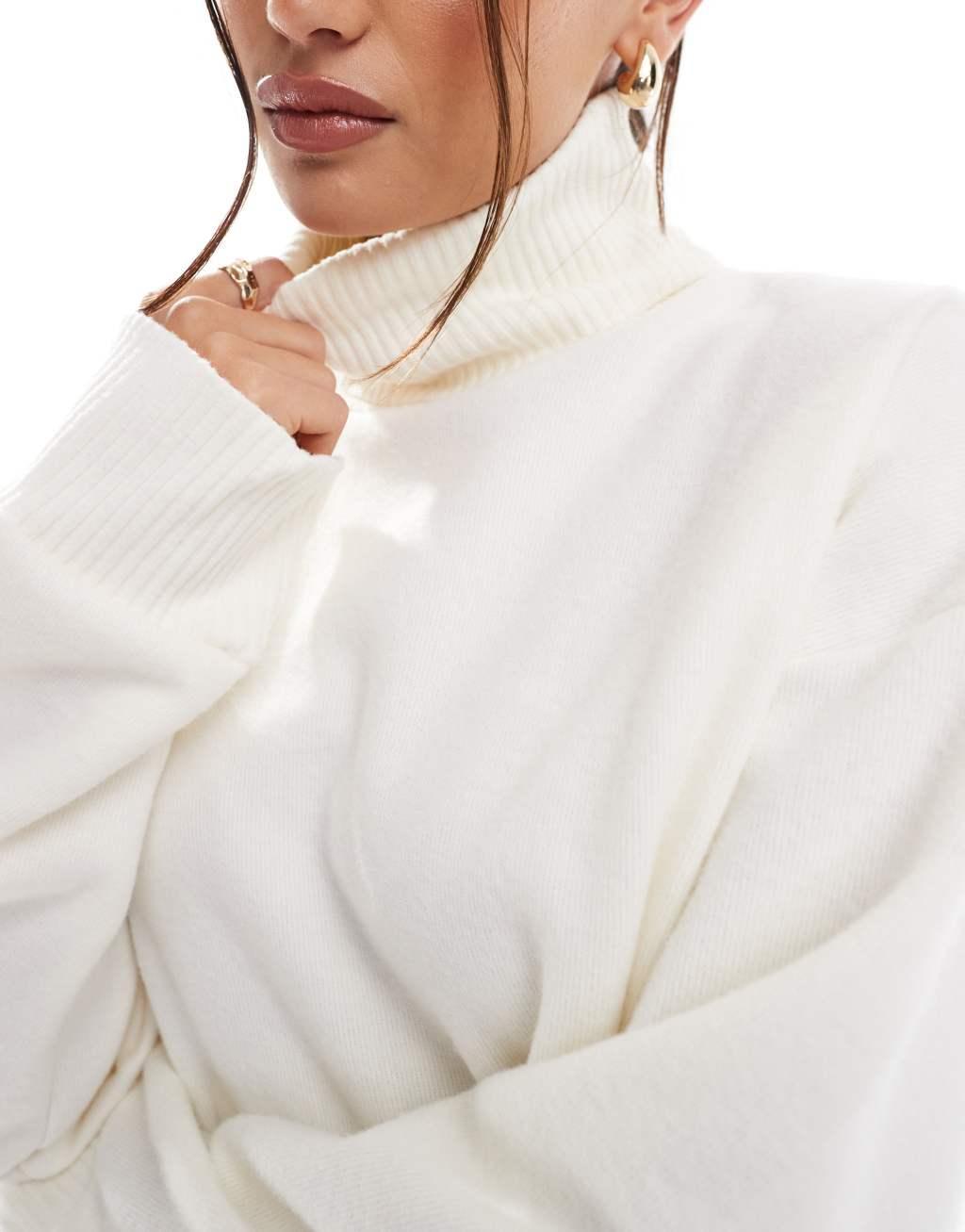ASOS DESIGN supersoft long line turtleneck in winter white - part of a set Product Image