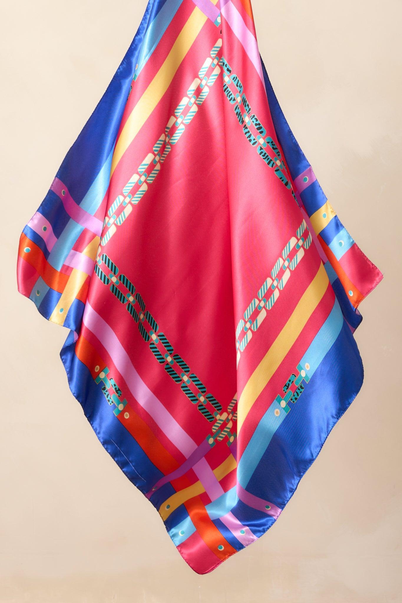 Rooftop Sunsets Fuchsia Pink Multi Print Satin Scarf Product Image