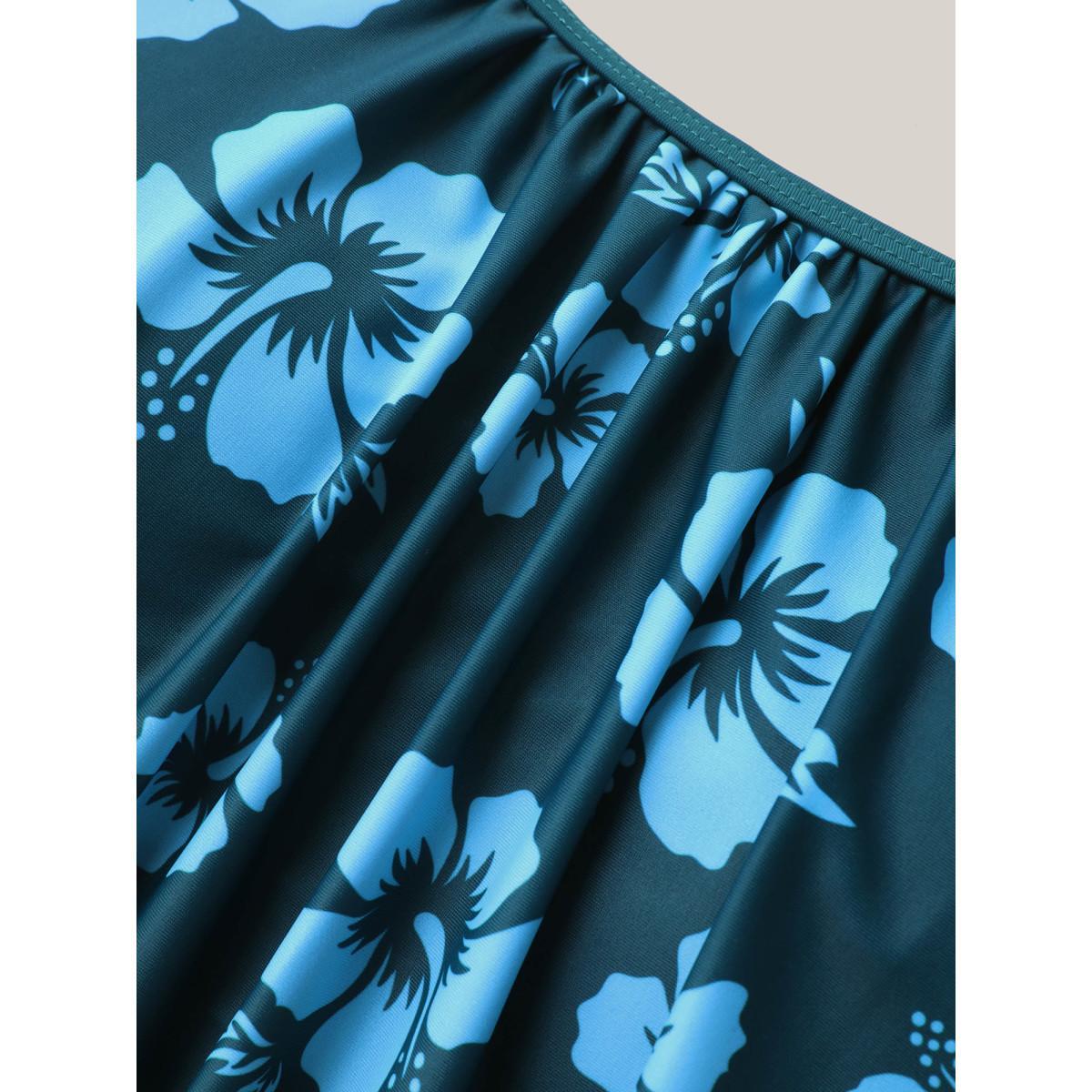 Plus Size Floral Removable Cups Pocket One-Piece Swimsuit Women's Swimwear Cyan Beach Patchwork Curve Bathing Suits High stretch One Pieces BloomChic 28/5X Product Image