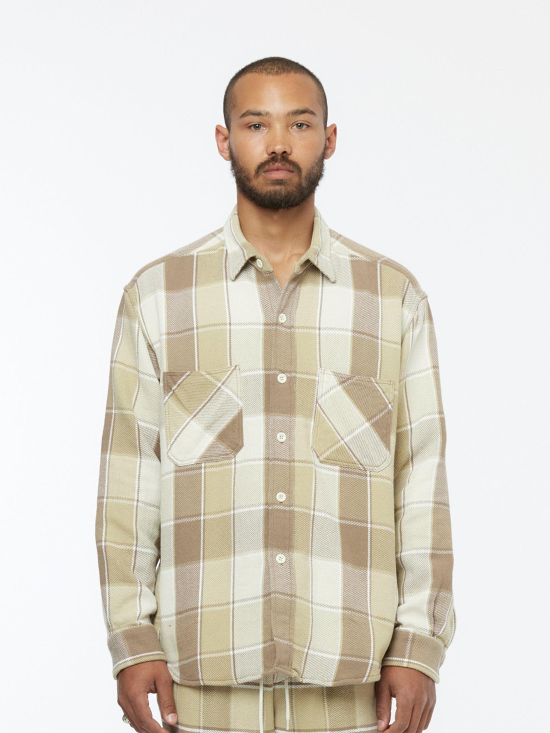 Checkered Pajama Shirt (Beige) Product Image