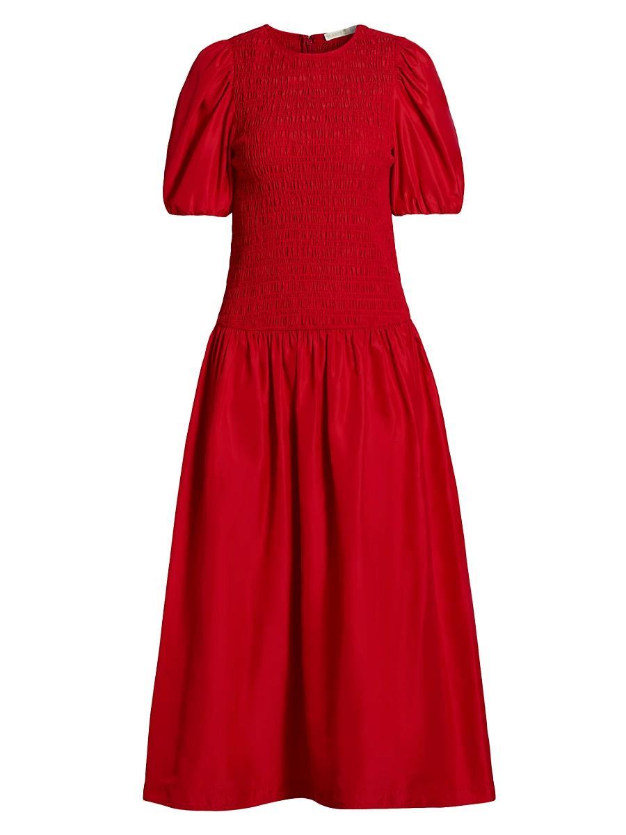 Womens Marca Smocked Taffeta Midi-Dress Product Image