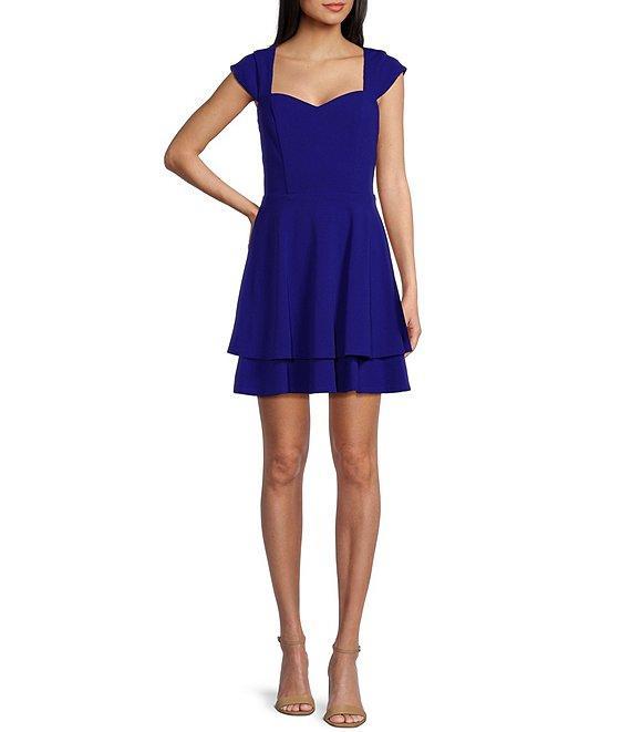 Next Up Cap Sleeve Sweetheart Neck Double Tier Skirt Dress Product Image