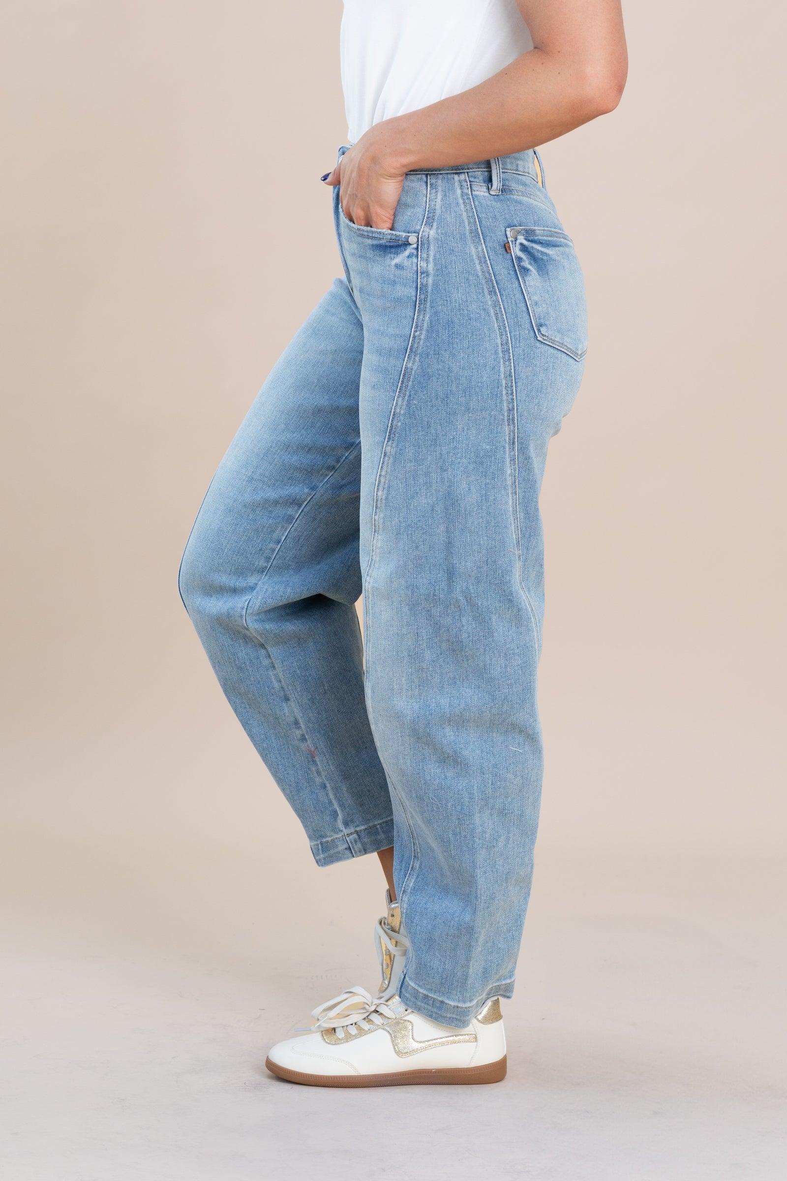 Judy Blue Vintage Wash Side Panel Barrel Jeans Product Image