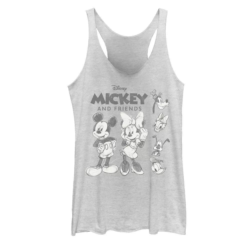 Disneys Mickey And Friends Juniors Sketches Logo Racerback Graphic Tank Top, Girls White Grey Product Image