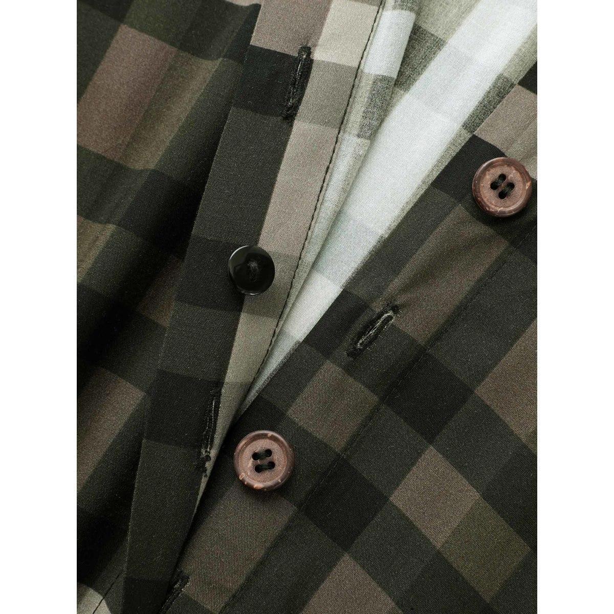 Plus Size Plaid Shirt Collar Curved Hem Dress Yellowishbrown Women Elegant Button Shirt collar Long Sleeve Curvy BloomChic 14-16/1X Product Image