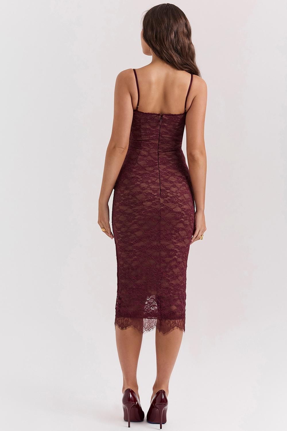 Melina  mulberry lace midi dress Product Image