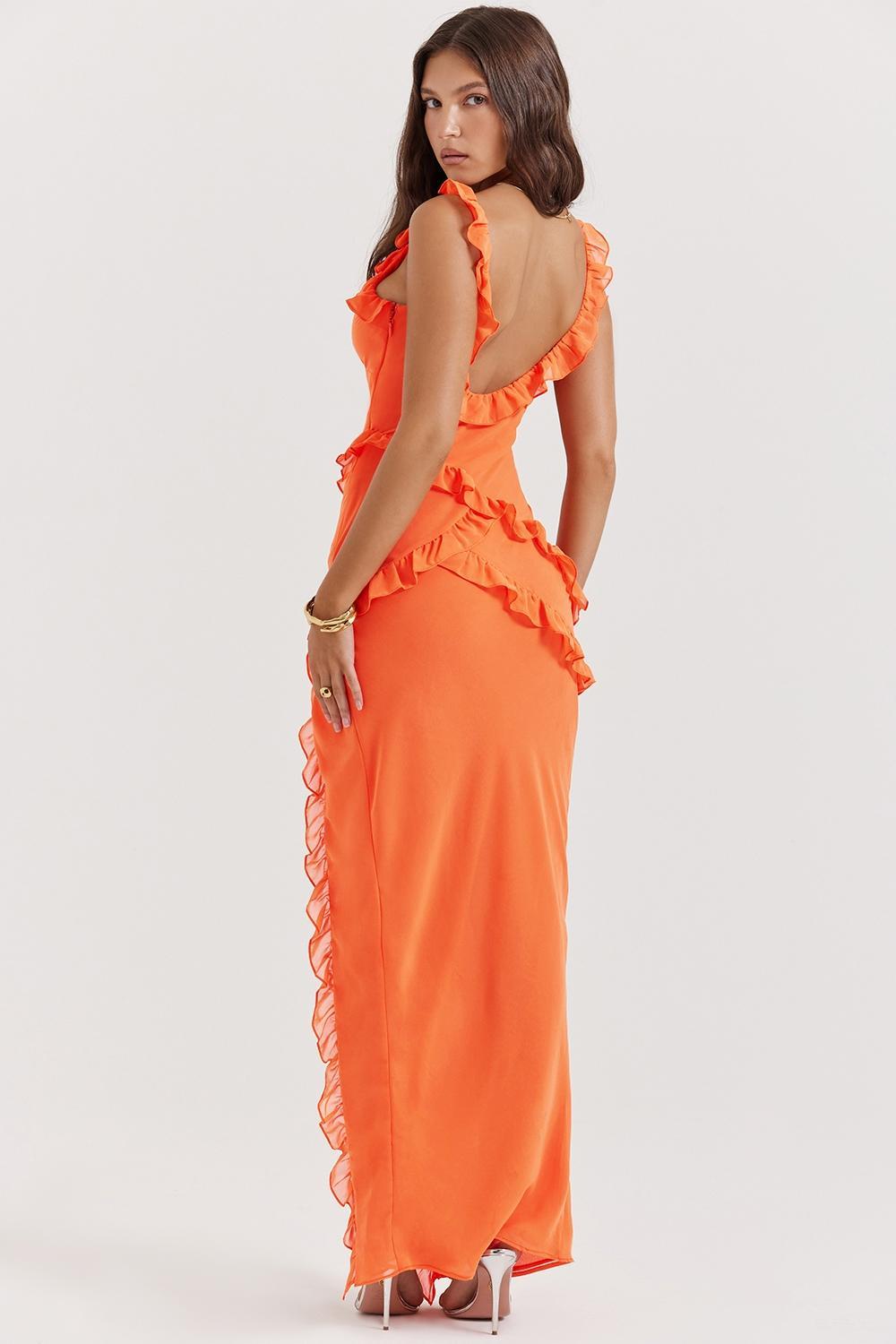 Pixie  flame orange ruffle maxi dress - sale Product Image
